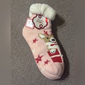 Pink Reindeer Slipper Socks